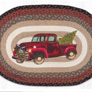 Farmhouse Old Red Truck New Jute Braided Throw Rug Christmas Holiday 20x30